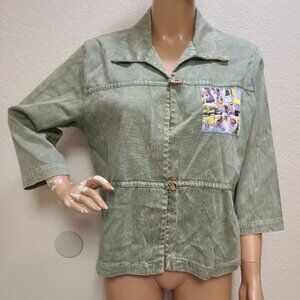 MICHAEL LEU WEARABLE ART COTTON TUNIC JACKET IMPRESSIONIST PAINT DETAIL sz S